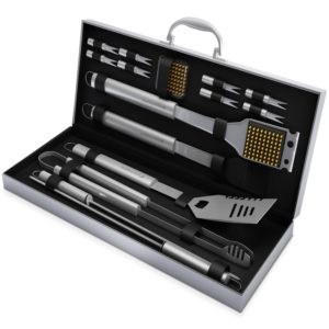 Best Gift Ideas for Him on Father's Day BBQ Grill Tools Set with 16 Barbecue Accessories - Stainless Steel Utensils with Aluminium Case - Complete Outdoor Gril