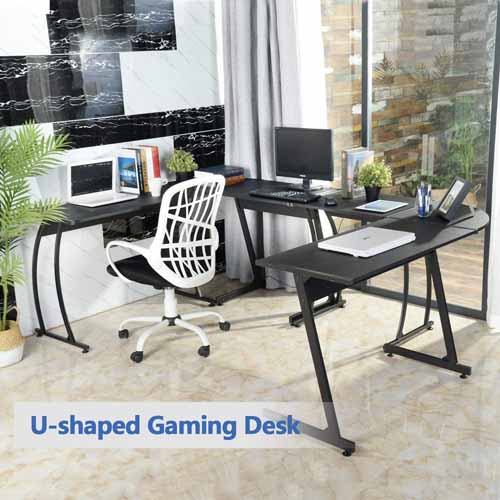GreenForest L-Shaped Corner Desk Computer Gaming Desk PC Table,Home Office Writing Workstation 3-Piece,Black