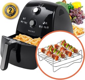Secura 4 Liter, 4.2 Qt., Extra Large Capacity 1500 Watt Electric Hot Air Fryer and additional accessories; Recipes,Toaster rack and Skewers