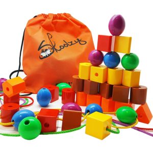 new toys for girls - Skoolzy JUMBO PRIMARY STRINGING BEAD SET with 36 Lacing Beads for Toddlers and Babies, 4 Strings, Tote, Busy Bag Ideas Guide