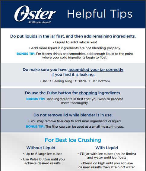 oster helpful tips