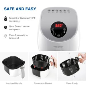 【Aigerek】Digital Electric Air Fryer, The Improved Air Fryer, Fry Healthy with 80% Less Fat + Recipe Cookbook, 3.2L, White-ARK-200WE